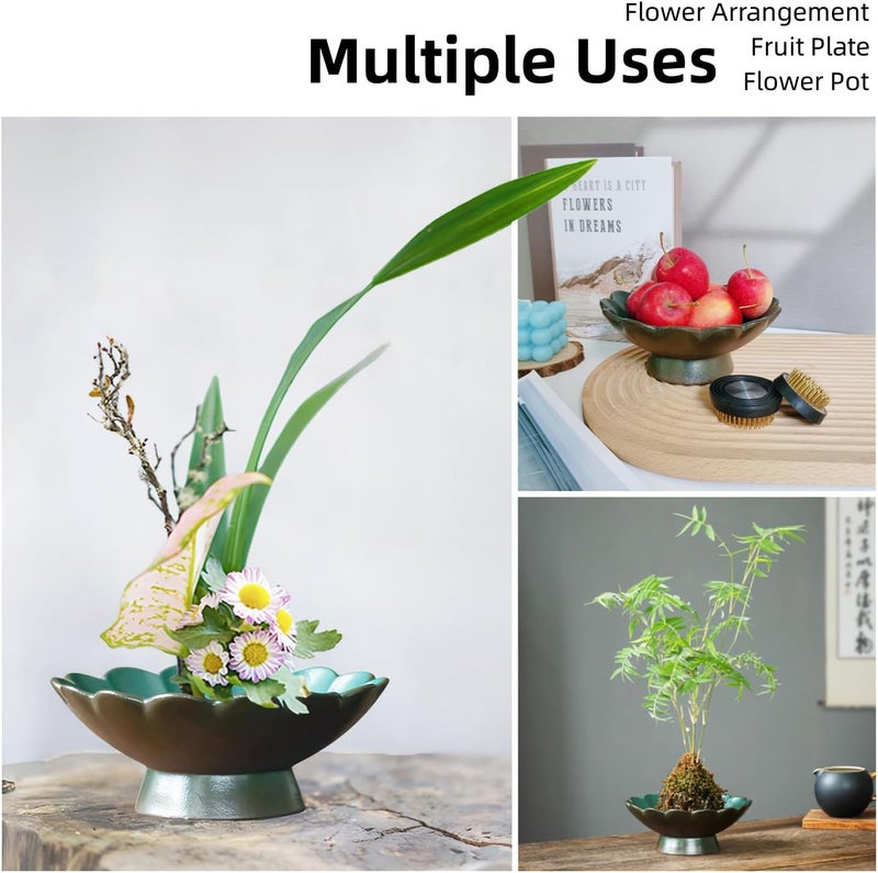WEOPYCJ Store Japanese Ikebana, Lotus Shaped Ceramic Bowl Vase, Flower Arranging Supplies Kit with 2pc Round Floral Frog 1 Scissors 1 Kenzan Straightener - Image 4